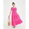 imageMebius Girls Maxi Dress Long Smocked Dresses Swiss Dots Square Neck Short Sleeve Casual Aline Flowy for 612 YearsHot Pink