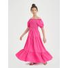 imageMebius Girls Maxi Dress Long Smocked Dresses Swiss Dots Square Neck Short Sleeve Casual Aline Flowy for 612 YearsHot Pink