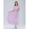 imageMebius Girls Maxi Dress Long Smocked Dresses Swiss Dots Square Neck Short Sleeve Casual Aline Flowy for 612 YearsLavender