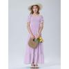 imageMebius Girls Maxi Dress Long Smocked Dresses Swiss Dots Square Neck Short Sleeve Casual Aline Flowy for 612 YearsLavender