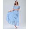 imageMebius Girls Maxi Dress Long Smocked Dresses Swiss Dots Square Neck Short Sleeve Casual Aline Flowy for 612 YearsLight Blue