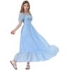 imageMebius Girls Maxi Dress Long Smocked Dresses Swiss Dots Square Neck Short Sleeve Casual Aline Flowy for 612 YearsLight Blue