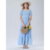 imageMebius Girls Maxi Dress Long Smocked Dresses Swiss Dots Square Neck Short Sleeve Casual Aline Flowy for 612 YearsLight Blue