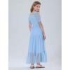 imageMebius Girls Maxi Dress Long Smocked Dresses Swiss Dots Square Neck Short Sleeve Casual Aline Flowy for 612 YearsLight Blue