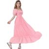 imageMebius Girls Maxi Dress Long Smocked Dresses Swiss Dots Square Neck Short Sleeve Casual Aline Flowy for 612 YearsLight Pink