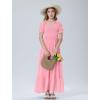 imageMebius Girls Maxi Dress Long Smocked Dresses Swiss Dots Square Neck Short Sleeve Casual Aline Flowy for 612 YearsLight Pink