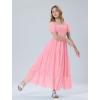 imageMebius Girls Maxi Dress Long Smocked Dresses Swiss Dots Square Neck Short Sleeve Casual Aline Flowy for 612 YearsLight Pink