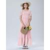 imageMebius Girls Maxi Dress Long Smocked Dresses Swiss Dots Square Neck Short Sleeve Casual Aline Flowy for 612 YearsPink