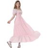 imageMebius Girls Maxi Dress Long Smocked Dresses Swiss Dots Square Neck Short Sleeve Casual Aline Flowy for 612 YearsPink
