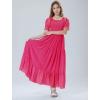 imageMebius Girls Maxi Dress Long Smocked Dresses Swiss Dots Square Neck Short Sleeve Casual Aline Flowy for 612 YearsRose Red