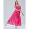 imageMebius Girls Maxi Dress Long Smocked Dresses Swiss Dots Square Neck Short Sleeve Casual Aline Flowy for 612 YearsRose Red