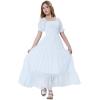 imageMebius Girls Maxi Dress Long Smocked Dresses Swiss Dots Square Neck Short Sleeve Casual Aline Flowy for 612 YearsWhite