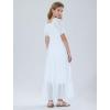 imageMebius Girls Maxi Dress Long Smocked Dresses Swiss Dots Square Neck Short Sleeve Casual Aline Flowy for 612 YearsWhite