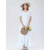 imageMebius Girls Maxi Dress Long Smocked Dresses Swiss Dots Square Neck Short Sleeve Casual Aline Flowy for 612 YearsWhite