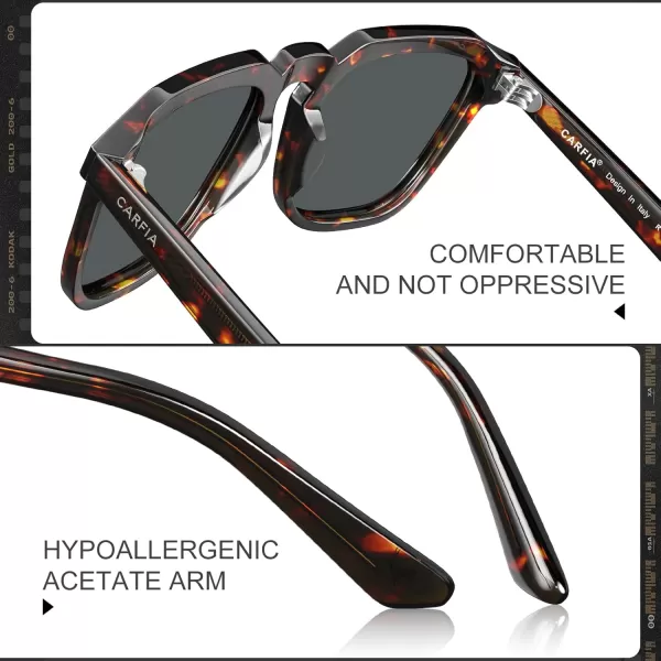 CARFIA Acetate Polarized Mens Sunglasses UV Protection Retro Fashion Cool Glasses for Driving Golf Fishing CA53521 Tortoise Frame Grey Lens