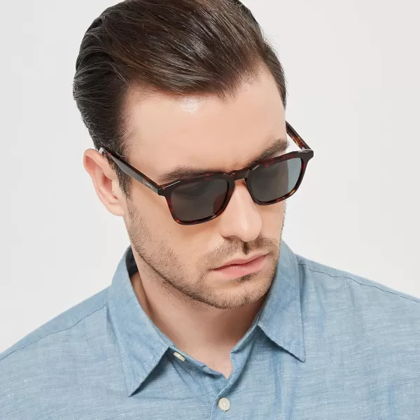 CARFIA Acetate Polarized Mens Sunglasses UV Protection Retro Fashion Cool Glasses for Driving Golf Fishing CA53521 Tortoise Frame Grey Lens