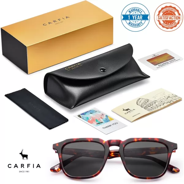 CARFIA Acetate Polarized Mens Sunglasses UV Protection Retro Fashion Cool Glasses for Driving Golf Fishing CA53521 Tortoise Frame Grey Lens