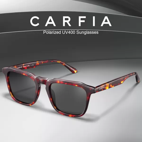 CARFIA Acetate Polarized Mens Sunglasses UV Protection Retro Fashion Cool Glasses for Driving Golf Fishing CA53521 Tortoise Frame Grey Lens
