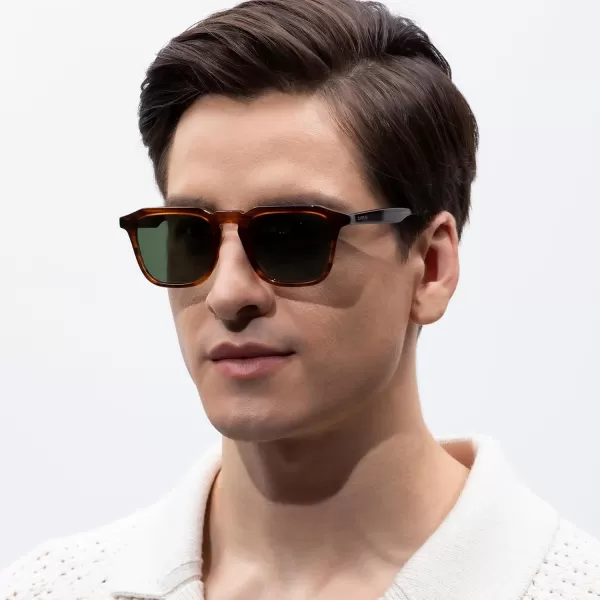 CARFIA Acetate Polarized Mens Sunglasses UV Protection Retro Fashion Cool Glasses for Driving Golf Fishing CA53522 Striped Havana Frame Green Lens
