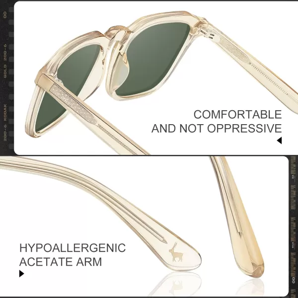 CARFIA Acetate Polarized Mens Sunglasses UV Protection Retro Fashion Cool Glasses for Driving Golf Fishing CA53523 Light Brown Frame Green Lens