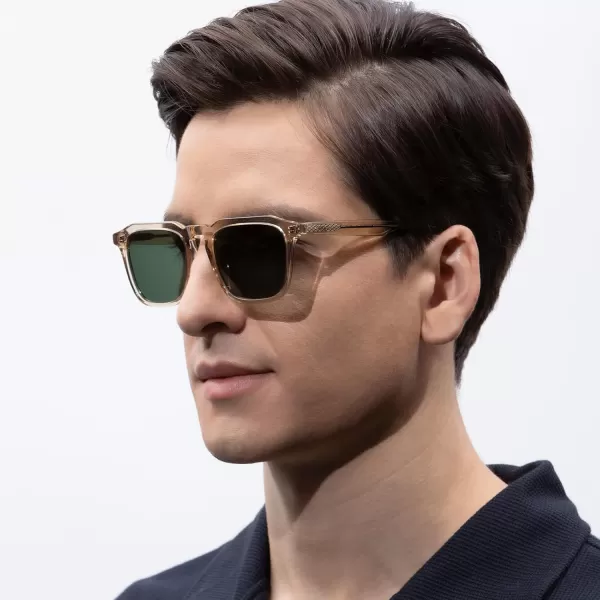 CARFIA Acetate Polarized Mens Sunglasses UV Protection Retro Fashion Cool Glasses for Driving Golf Fishing CA53523 Light Brown Frame Green Lens