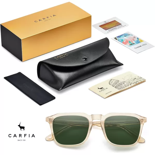 CARFIA Acetate Polarized Mens Sunglasses UV Protection Retro Fashion Cool Glasses for Driving Golf Fishing CA53523 Light Brown Frame Green Lens