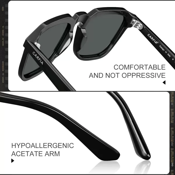 CARFIA Acetate Polarized Mens Sunglasses UV Protection Retro Fashion Cool Glasses for Driving Golf Fishing CA53524 Black Frame Grey Lens