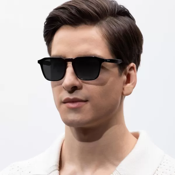 CARFIA Acetate Polarized Mens Sunglasses UV Protection Retro Fashion Cool Glasses for Driving Golf Fishing CA53524 Black Frame Grey Lens