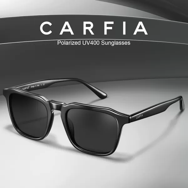CARFIA Acetate Polarized Mens Sunglasses UV Protection Retro Fashion Cool Glasses for Driving Golf Fishing CA53524 Black Frame Grey Lens