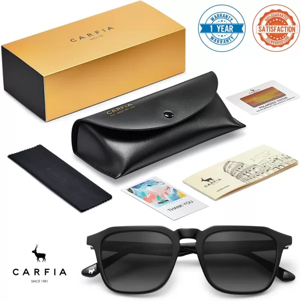 CARFIA Acetate Polarized Mens Sunglasses UV Protection Retro Fashion Cool Glasses for Driving Golf Fishing CA53524 Black Frame Grey Lens