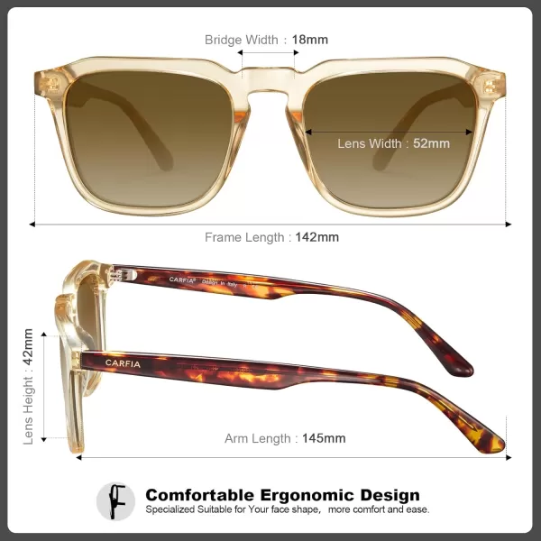 CARFIA Acetate Polarized Mens Sunglasses UV Protection Retro Fashion Cool Glasses for Driving Golf Fishing CA53525 Brown Frame Brown Gradient Lens