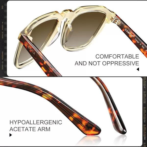CARFIA Acetate Polarized Mens Sunglasses UV Protection Retro Fashion Cool Glasses for Driving Golf Fishing CA53525 Brown Frame Brown Gradient Lens