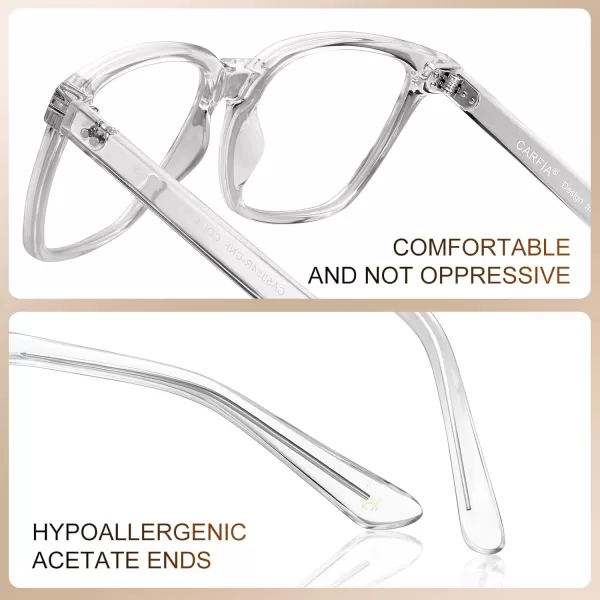 CARFIA Blue Light Blocking Glasses  Square Eyeglasses Filter Blue Ray Computer Game Glasses CA5354B Transparent Frame Blue Light Glasses