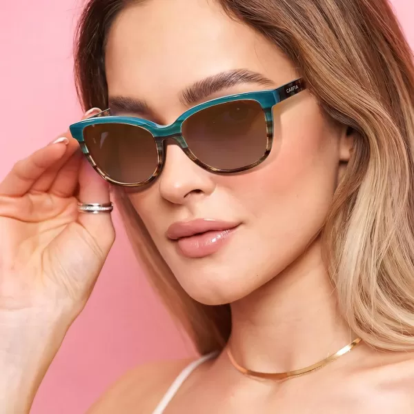 CARFIA Cat Eye Acetate Womens Polarized Sunglasses Small Face Trendy Shades UV Protection Hypoallergenic Handcrafted CA52871 Bluebrown Floral Frame Gradient Brown Lens