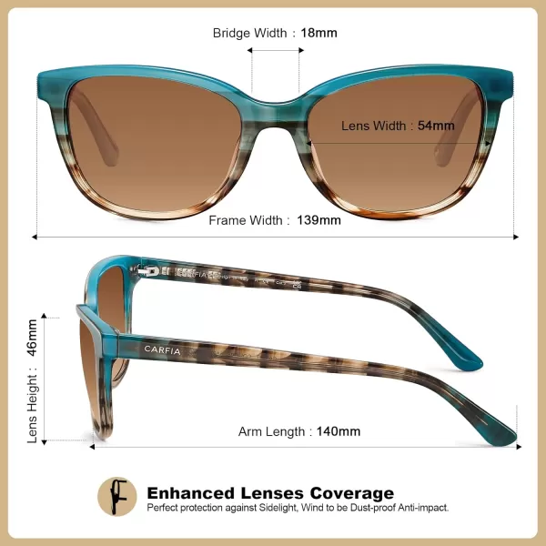 CARFIA Cat Eye Acetate Womens Polarized Sunglasses Small Face Trendy Shades UV Protection Hypoallergenic Handcrafted CA52871 Bluebrown Floral Frame Gradient Brown Lens