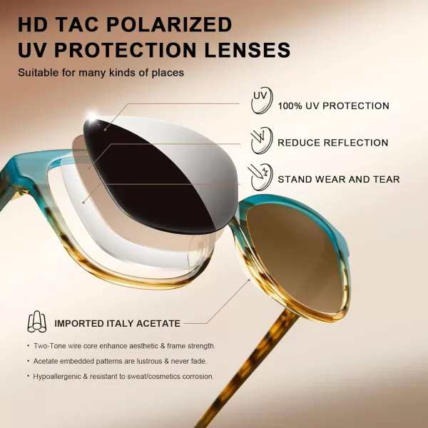 CARFIA Cat Eye Acetate Womens Polarized Sunglasses Small Face Trendy Shades UV Protection Hypoallergenic Handcrafted CA52871 Bluebrown Floral Frame Gradient Brown Lens