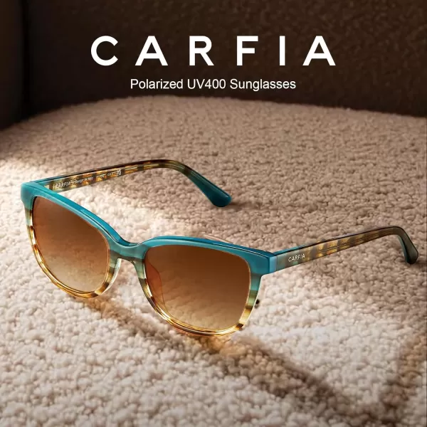 CARFIA Cat Eye Acetate Womens Polarized Sunglasses Small Face Trendy Shades UV Protection Hypoallergenic Handcrafted CA52871 Bluebrown Floral Frame Gradient Brown Lens