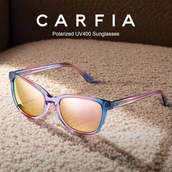 CARFIA Cat Eye Acetate Womens Polarized Sunglasses Small Face Trendy Shades UV Protection Hypoallergenic Handcrafted CA52872 Bluepinkpurple Frame Pink Mirrored Lens