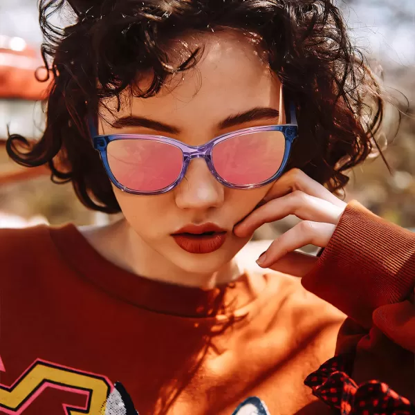 CARFIA Cat Eye Acetate Womens Polarized Sunglasses Small Face Trendy Shades UV Protection Hypoallergenic Handcrafted CA52872 Bluepinkpurple Frame Pink Mirrored Lens