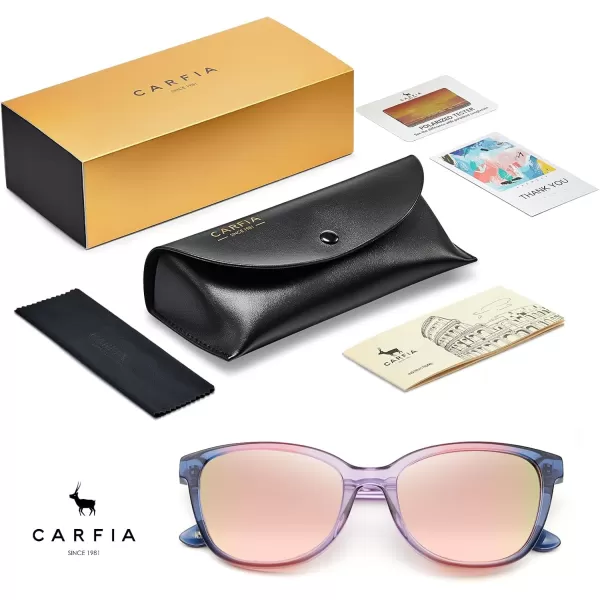 CARFIA Cat Eye Acetate Womens Polarized Sunglasses Small Face Trendy Shades UV Protection Hypoallergenic Handcrafted CA52872 Bluepinkpurple Frame Pink Mirrored Lens