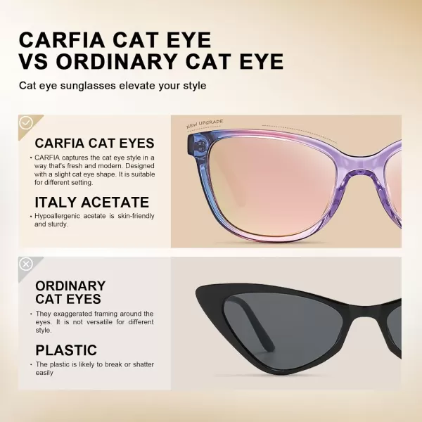 CARFIA Cat Eye Acetate Womens Polarized Sunglasses Small Face Trendy Shades UV Protection Hypoallergenic Handcrafted CA52872 Bluepinkpurple Frame Pink Mirrored Lens