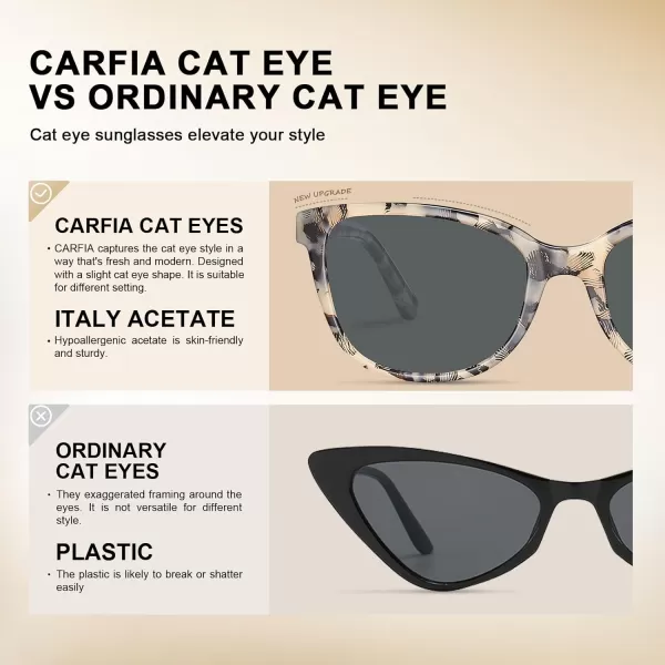 CARFIA Cat Eye Acetate Womens Polarized Sunglasses Small Face Trendy Shades UV Protection Hypoallergenic Handcrafted CA52873 Beige Frame Grey Lens