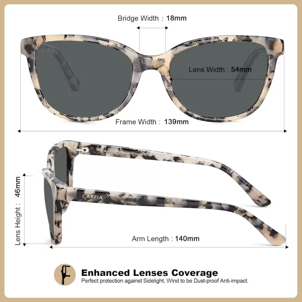 CARFIA Cat Eye Acetate Womens Polarized Sunglasses Small Face Trendy Shades UV Protection Hypoallergenic Handcrafted CA52873 Beige Frame Grey Lens
