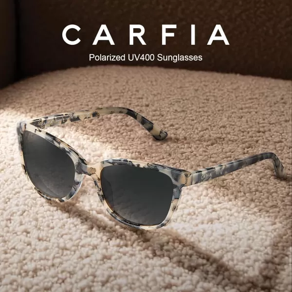 CARFIA Cat Eye Acetate Womens Polarized Sunglasses Small Face Trendy Shades UV Protection Hypoallergenic Handcrafted CA52873 Beige Frame Grey Lens