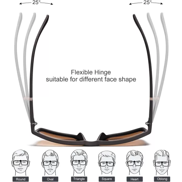 CARFIA Grid Temple Polarized Sunglasses for Men UV Protection Sturdy TR90 Frame Cool Square Sun GlassesMatte Brown Frame Brown Lens