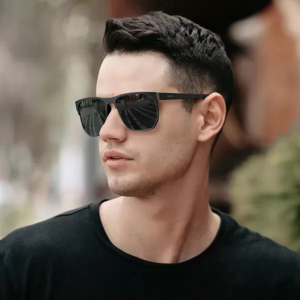 CARFIA Metal Trendy Square Polarized Sunglasses for Men UV400 Protection Driving Golfing Outdoor Eyewear CA5227Black Frame Black  Grey Lens