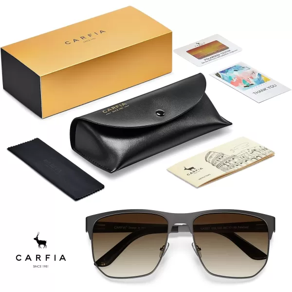 CARFIA Metal Trendy Square Polarized Sunglasses for Men UV400 Protection Driving Golfing Outdoor Eyewear CA5227Black Gun Gradient Brown Lens