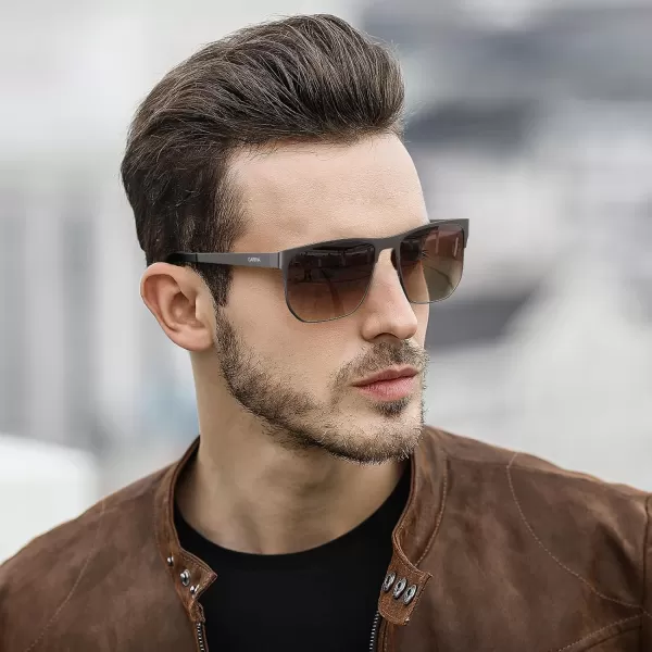 CARFIA Metal Trendy Square Polarized Sunglasses for Men UV400 Protection Driving Golfing Outdoor Eyewear CA5227Black Gun Gradient Brown Lens