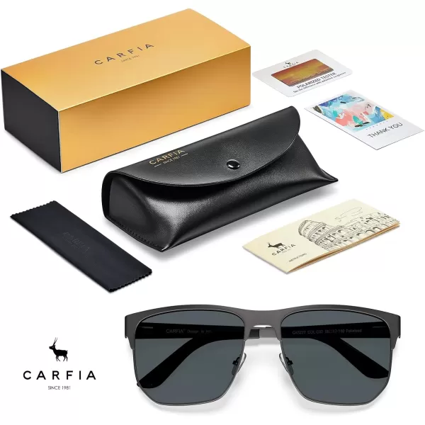 CARFIA Metal Trendy Square Polarized Sunglasses for Men UV400 Protection Driving Golfing Outdoor Eyewear CA5227Black Gun Gradient Grey Lens