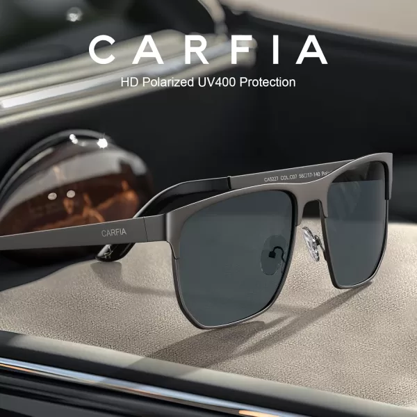 CARFIA Metal Trendy Square Polarized Sunglasses for Men UV400 Protection Driving Golfing Outdoor Eyewear CA5227Black Gun Gradient Grey Lens